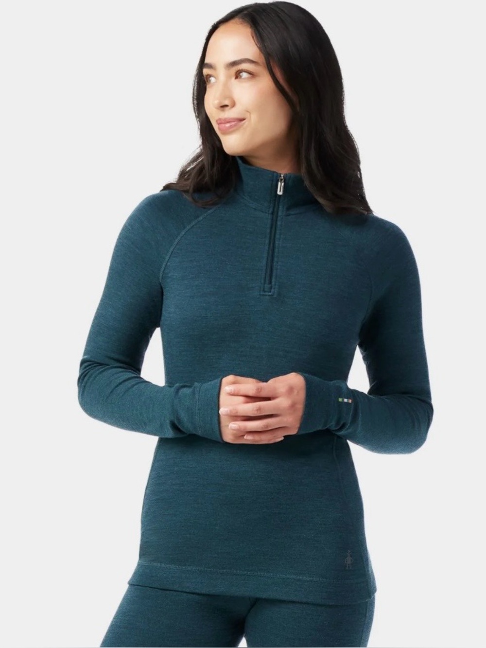 Smartwool 100% Merino Wool Baselayer 1/4 Zip Women's Medium Teal Blue
